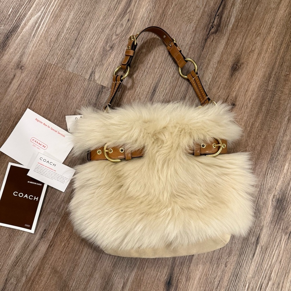 RARE COACH Lamb Shearling Suede Shoulder Bag 3575 Vintage Y2K Boho Grunge NWT - Picture 1 of 16